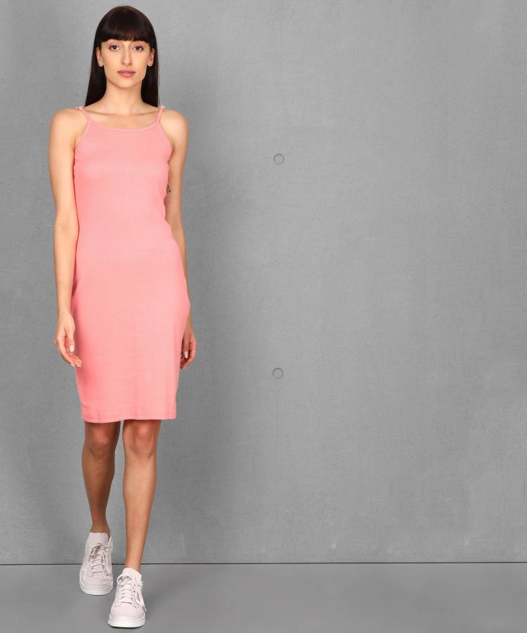 Women Ribbed Pink Dress Price in India