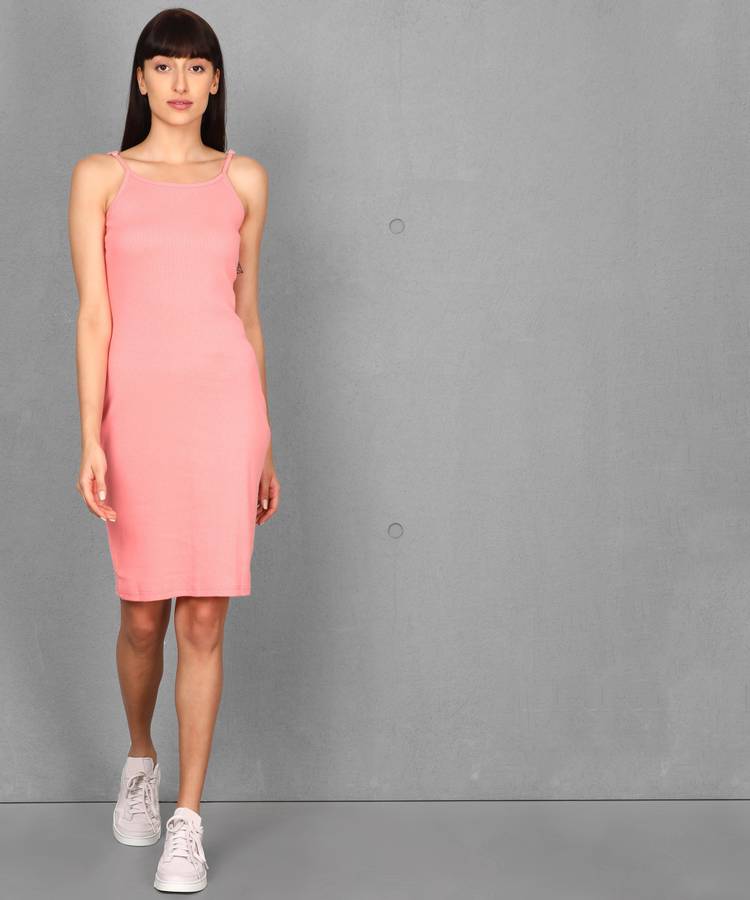 Women Ribbed Pink Dress