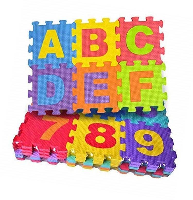 KOBBET 36Pcs Mini Puzzle Foam Mat for Kids, Interlocking Learning Alphabet & Number Mat