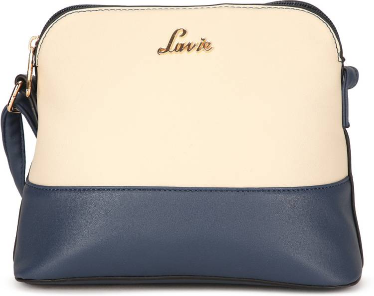 Beige, Blue Women Sling Bag