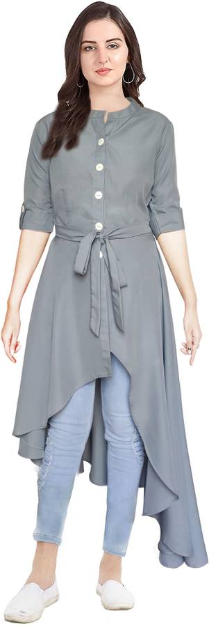 Women Solid Crepe Frontslit Kurta