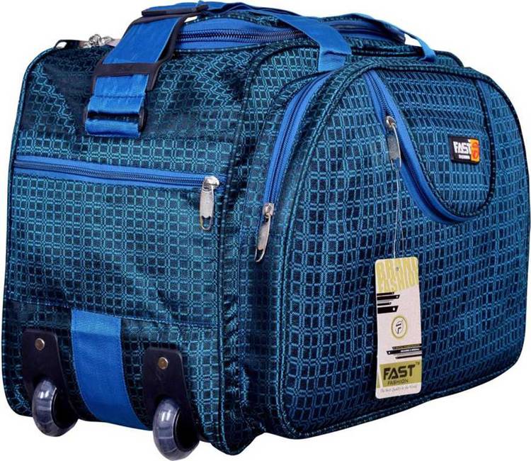 Fast Fashion (Expandable) Unisex Expandable Waterproof Polyester Lightweight 40 L Luggage Travel Duffel Bag with 2 Wheels (BLUE) Duffel With Wheels (Strolley)