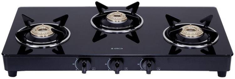 Elica 703 Ct Vetro Blk Glass Manual Gas Stove