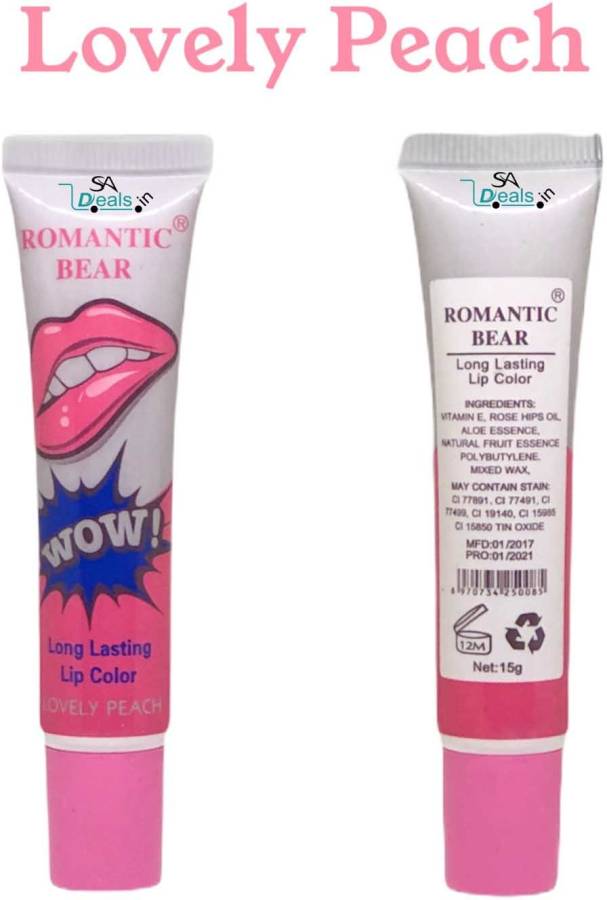 ROMANTIC BEAR Women Make Up Tint WOW Long Lasting Tint Lip Peel Off Lipstick Full lips Lip Gloss Tatto - Lovely Peacch Price in India