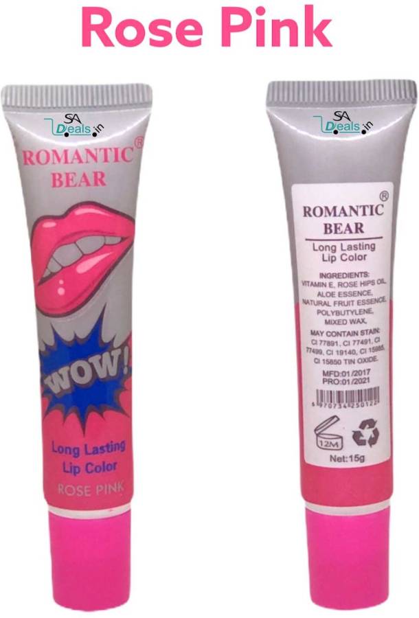ROMANTIC BEAR Women Make Up Tint WOW Long Lasting Tint Lip Peel Off Lipstick Full lips Lip Gloss Tatto - Rose Pink Price in India