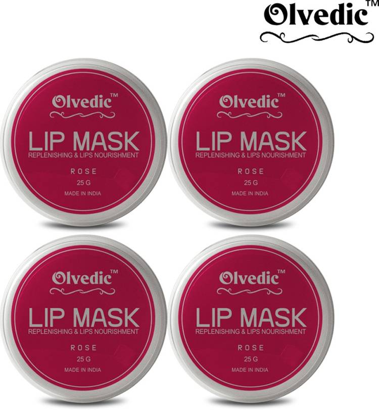 Olvedic Rose Lip Mask Moisturizing Deep Hydrating Lip Nourishment 25 Gm Pack of 4 Jars 100gm Price in India