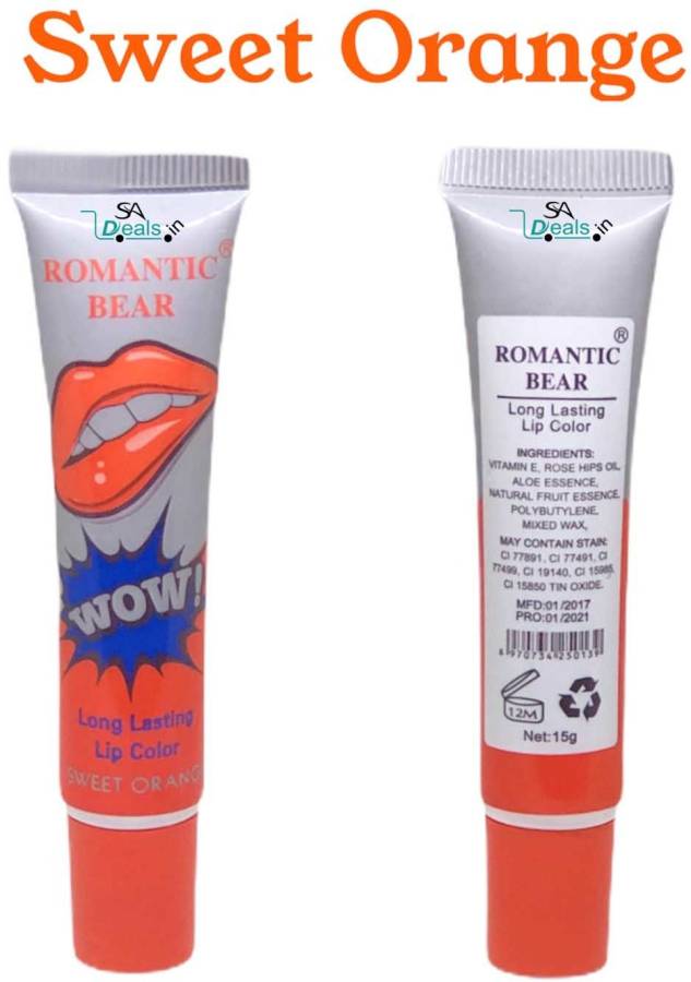 ROMANTIC BEAR Women Make Up Tint WOW Long Lasting Tint Lip Peel Off Lipstick Full lips Lip Gloss Tatto - Sweet Orange Price in India