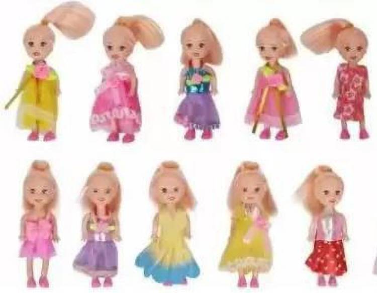 WHITE POPCORN 4" Mini Dolls with colorful clothes (Set of 10)