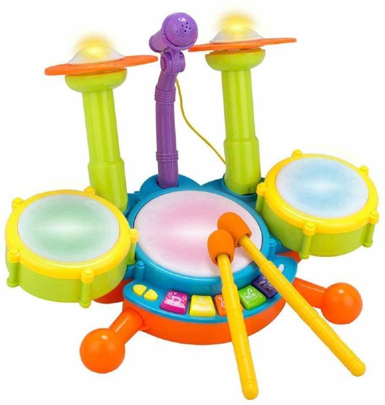 ARNIYAVALA Drum Set for Kids Electric Toys Toddler Musical Instruments Playset Flash Light Toy with Adjustable Microphone