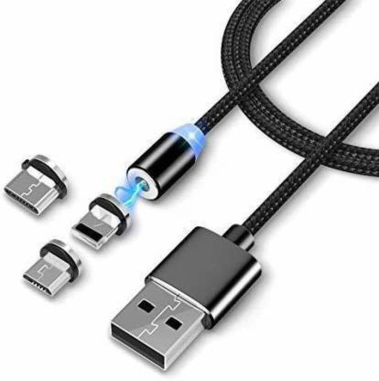 Alpha Transfer 3 in 1 Magnetic Charging Cable Multi Magnetic Fast Charger LED Light, Extra Tough Unbreakable Braided Cable Magnet USB Fast Cable 1 m Magnetic Charging Cable