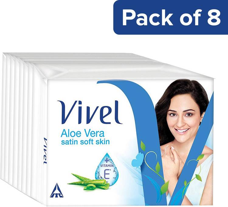 Vivel Aloe Vera Bathing Soap with Vitamin E for Soft, glowing Skin Combo Pack 8X150g