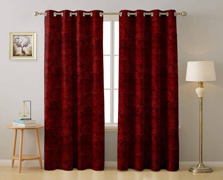 Rayna Decor 214 cm (7 ft) Velvet Door Curtain (Pack Of 2)