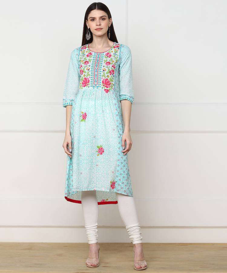 Women Floral Print Pure Cotton High Low Kurta