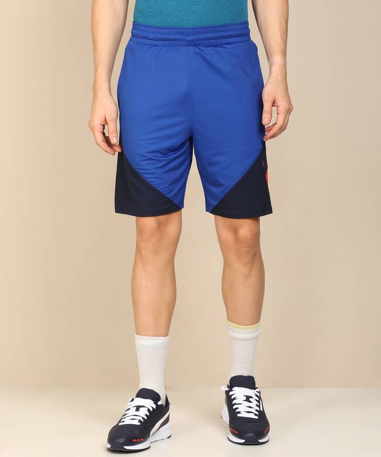Color Block Men Blue Sports Shorts