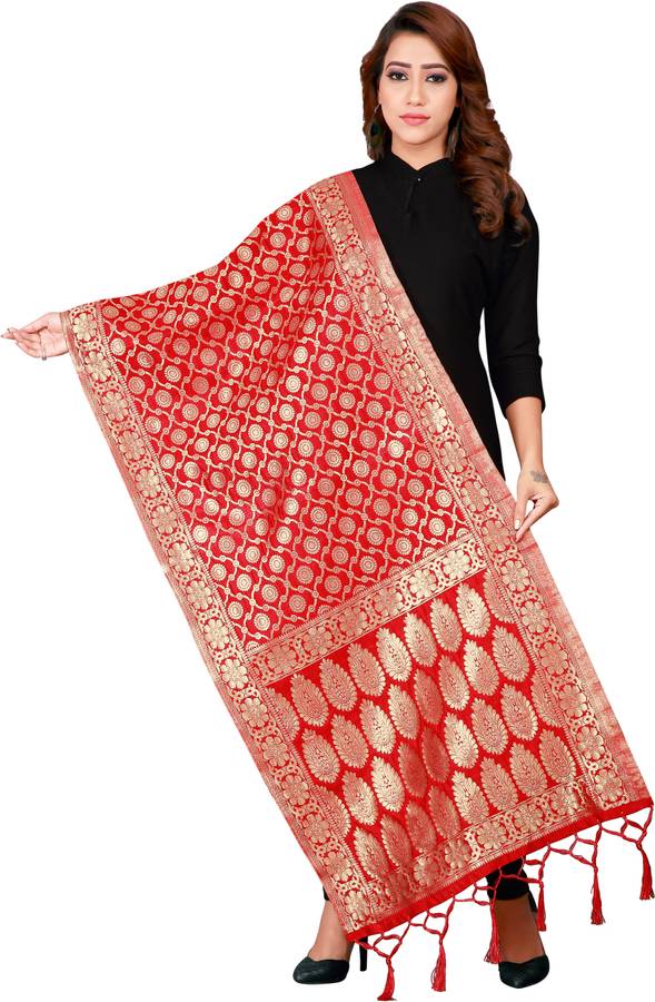 Silk Blend Woven Red Women Dupatta