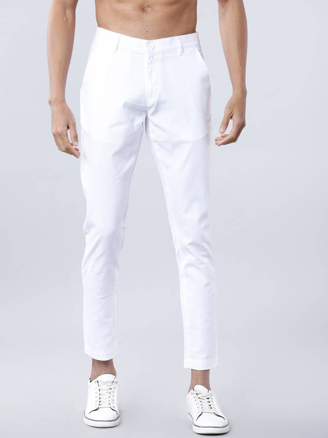 Skinny Fit Men White Cotton Linen Blend Trousers