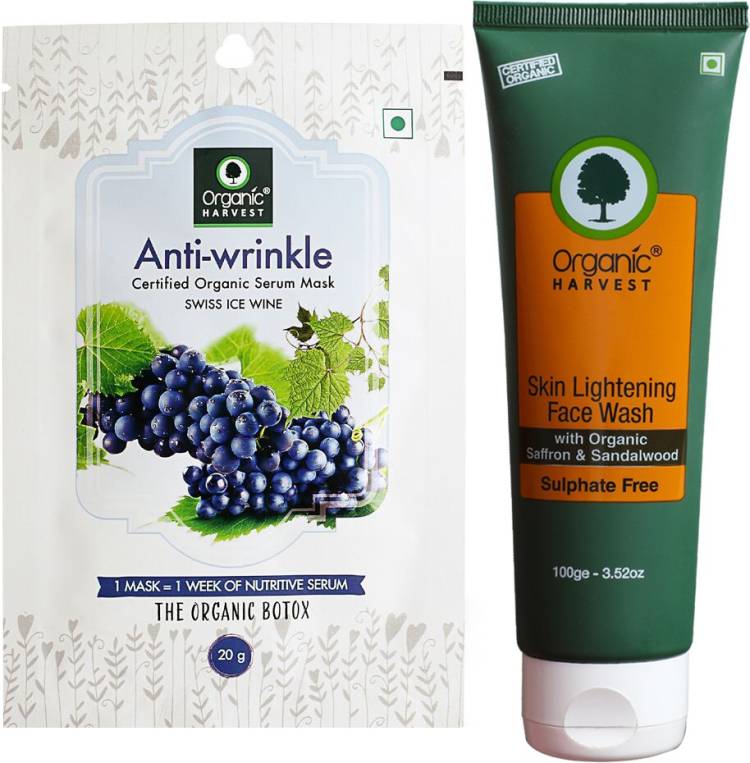 Organic Harvest Skin Lightening  For Reduces the Dark Spots and Brightens the Skin Complexion, ECOCERT & PeTA Certified, Paraben & Sulphate Free - 100ml ( Complimentary Serum Mask Anti Wrinkle 20 gm ) Face Wash Price in India