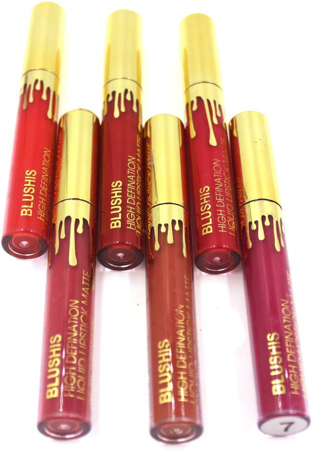 BLUSHIS High Defination Non Transfer Liquid Matte Lipstick Combo of 6 ( Red,Magenta,Light Nude,Matte Marooned,Plum,Coffee Toffee Colour ) Price in India