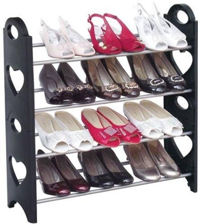 Attache 12 Pair, 4 Shelves Plastic Shoe Stand