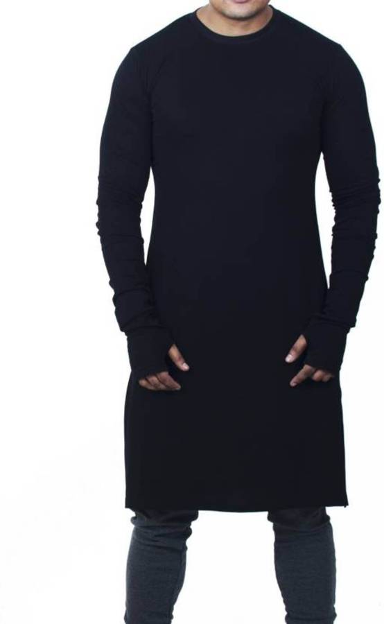 Solid Men Round Neck Black T-Shirt Price in India