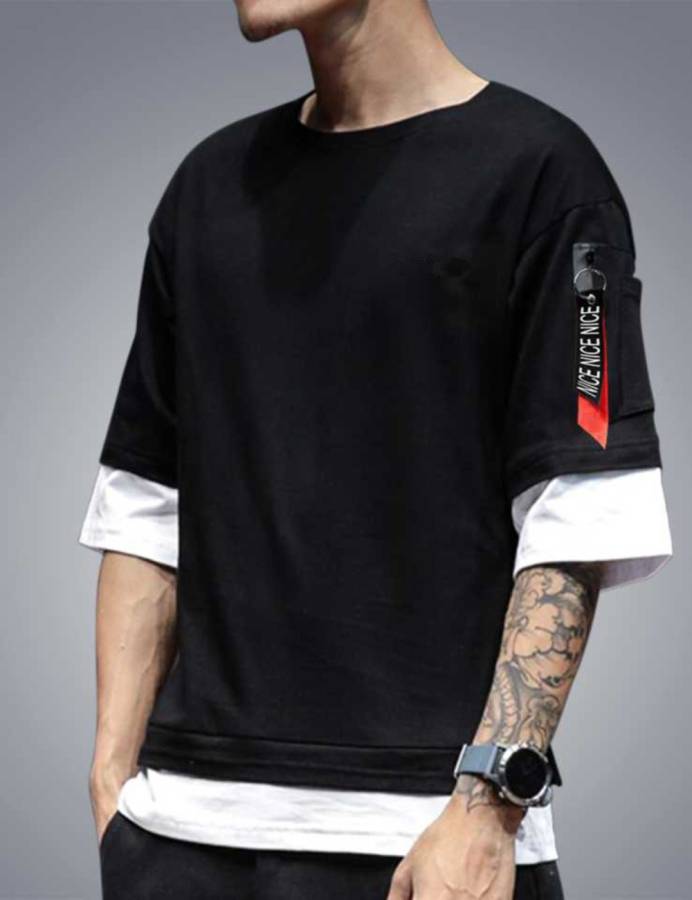 Solid Men Polo Neck Black T-Shirt Price in India