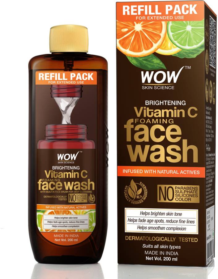 WOW SKIN SCIENCE Brightening Vitamin C Foaming  Refill Pack - with Natural Actives - For Skin Brightening and Smooth Skin - For Extended Use - No Parabens, Sulphate, Silicones & Color - 200 ml Face Wash Price in India