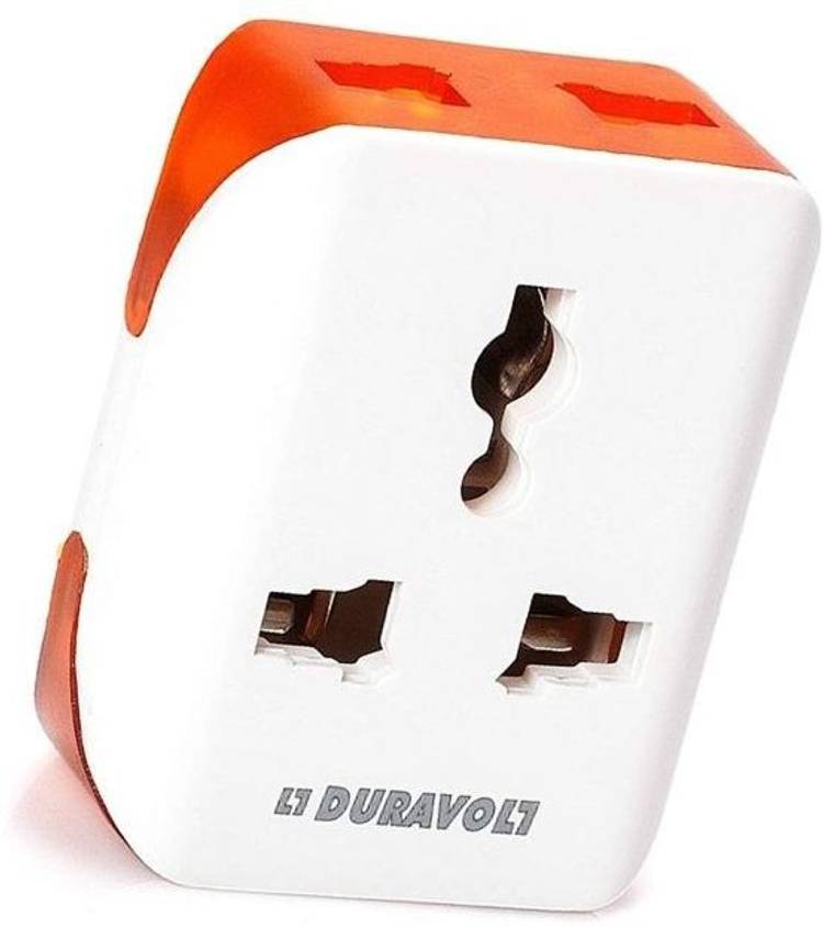 Duravolt 6A International Conversion Multiplug with 2 3-Pin Sockets at Top and Bottom for Extra Attachments (Pack of 3) Worldwide Adaptor