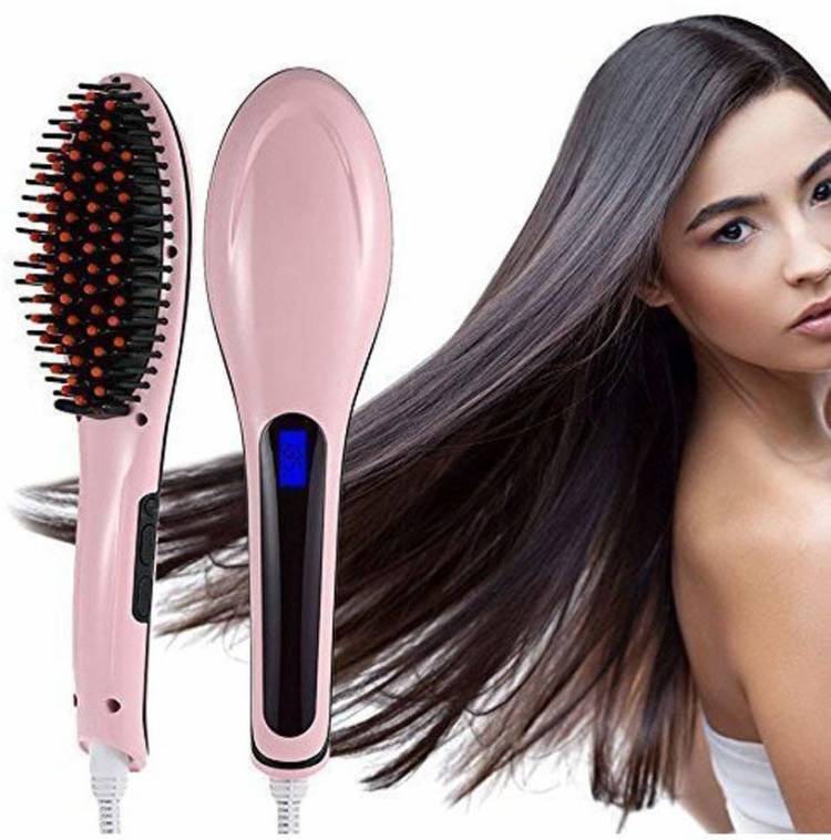 lockup Hair Electric Comb Brush 3 in 1 Ceramic Fast Hair Straightener For Women's Hair Straightening Brush with LCD Screen, Temperature Control Display,Hair Straightener For Women((Pink) Hair Straightener Brush Price in India