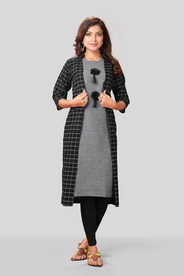 Women Checkered Cotton Silk A-line Kurta