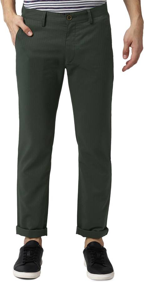 Slim Fit Men Dark Green Polycotton Trousers