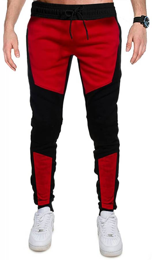 Color Block Men Red, Black Track Pants