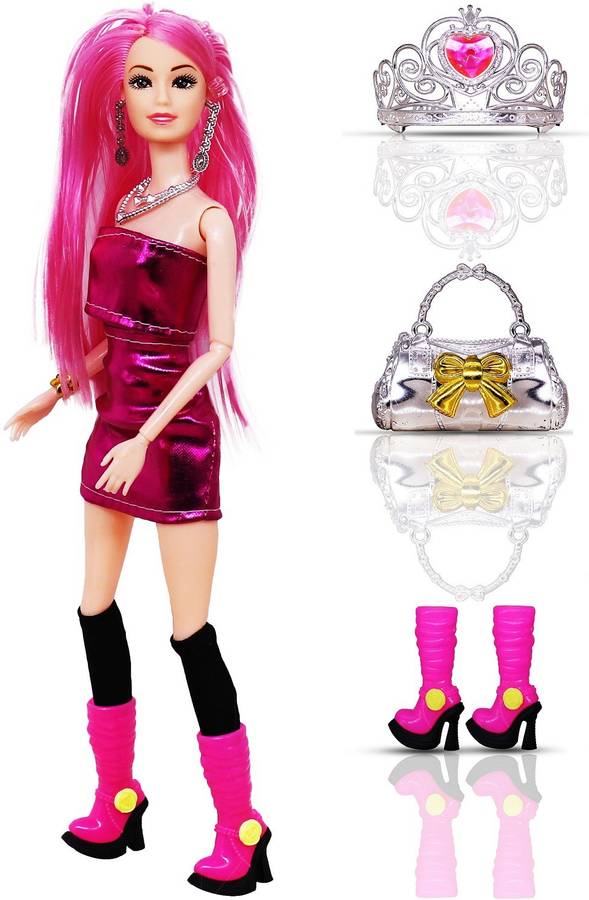 Aseenaa Beautiful Doll Toy Set with Movable Joints and Other Ornaments for Girls | Charm Girl Pink