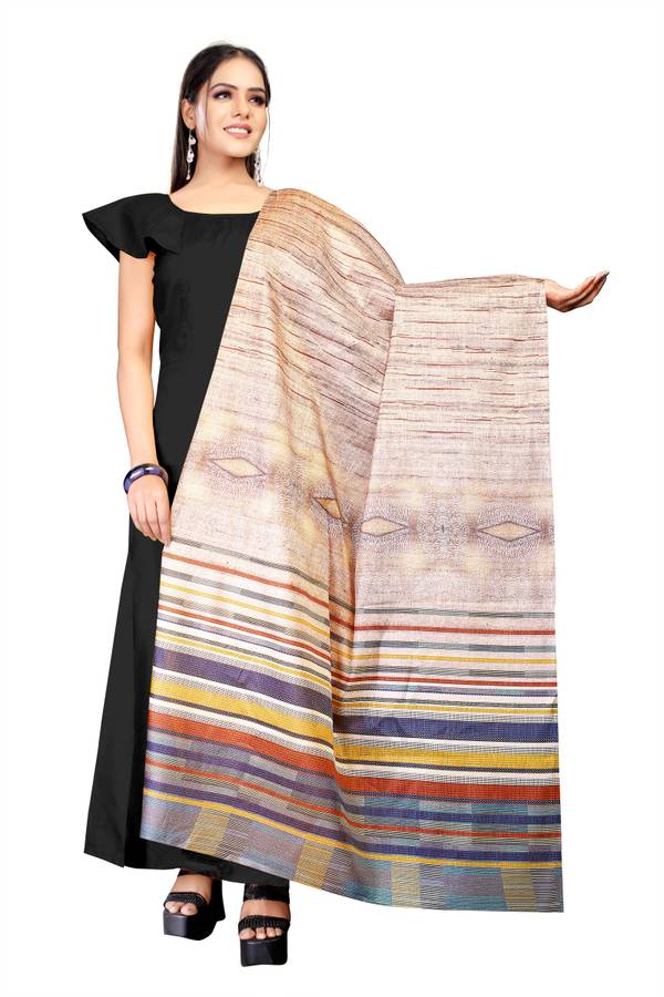 Cotton Blend, Khadi Silk Printed Multicolor Women Dupatta