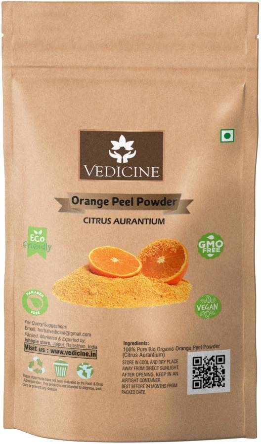 VEDICINE Orange Peel Powder For Glowing Skin & Removing Pimples, Scars & Boosten Collagen Price in India