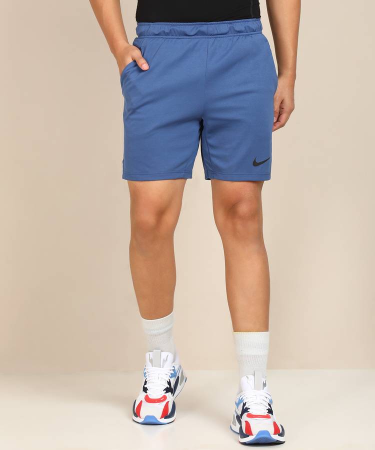 Self Design Men Blue Sports Shorts