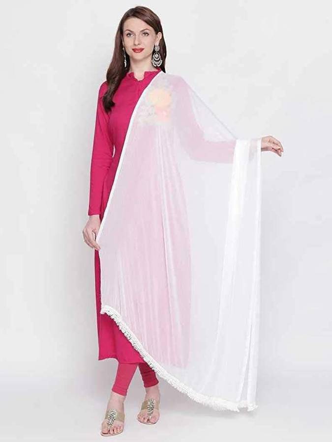 Chiffon Solid White Women Dupatta