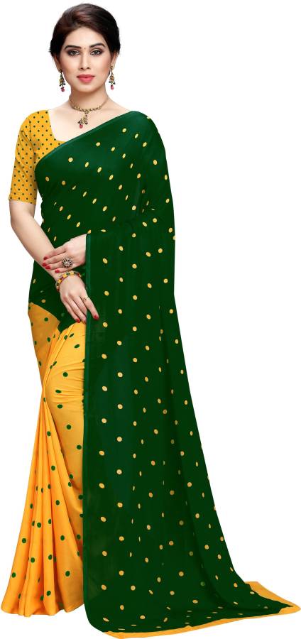 Polka Print, Printed, Graphic Print Daily Wear Georgette Saree Price in India