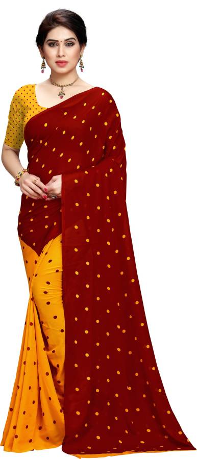 Polka Print, Printed, Graphic Print Daily Wear Georgette Saree Price in India