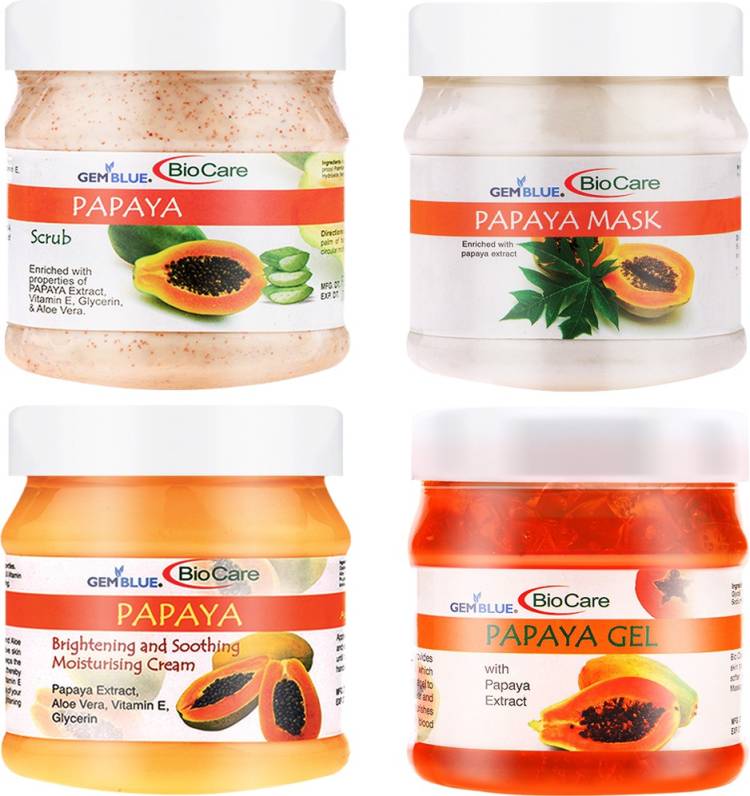 GEMBLUE BIOCARE Papaya Scrub, Mask, Cream and Gel,500ml each Enriched with Properties of Papaya Extract, PACK OF 4 Price in India
