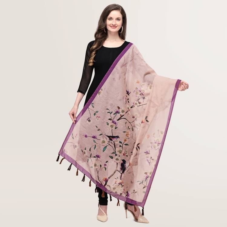 Poly Chanderi Printed Pink Women Dupatta