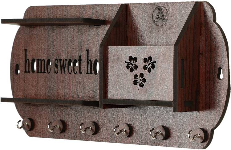 AMTRENDS Wooden key holder nice look flowers design mobil holder duble rak slot Wood Key Holder