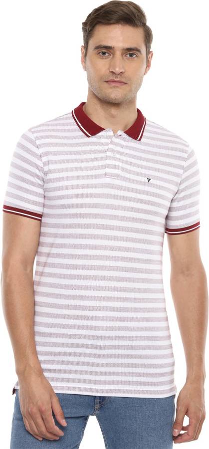 Striped Men Polo Neck Red T-Shirt Price in India