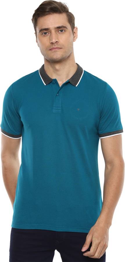 Solid Men Polo Neck Light Blue T-Shirt Price in India
