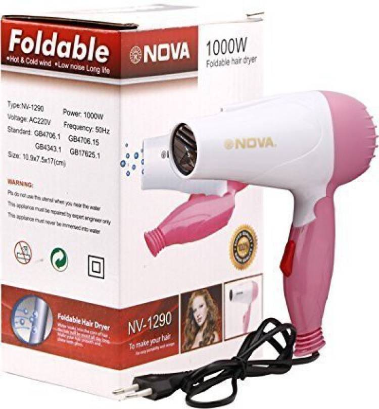 OXQFYBK NOVA NV-1290 1000W Foldable Men/Women Professional Electric With 2 Speed Control Hair Dryer Price in India