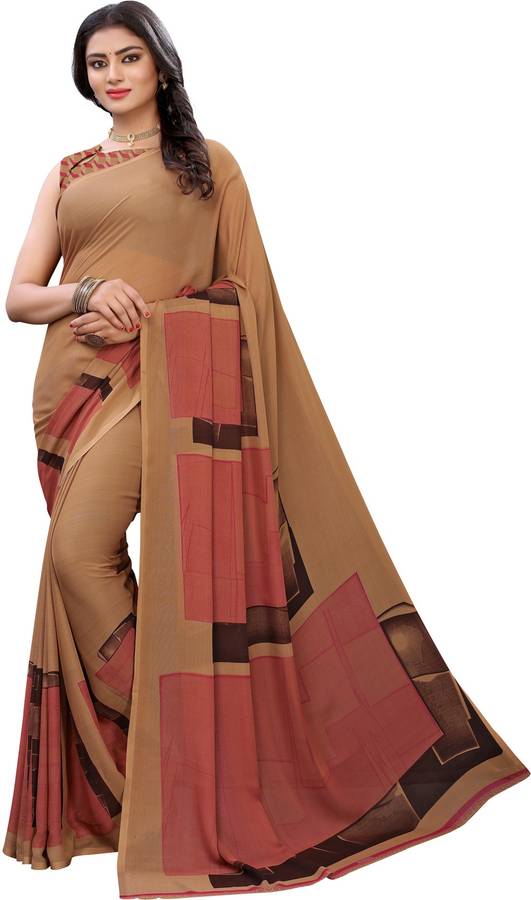Floral Print, Geometric Print, Printed Bollywood Georgette Saree