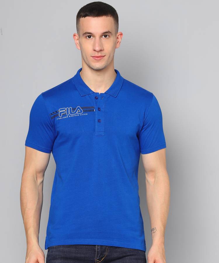 Solid Men Polo Neck Blue T-Shirt Price in India