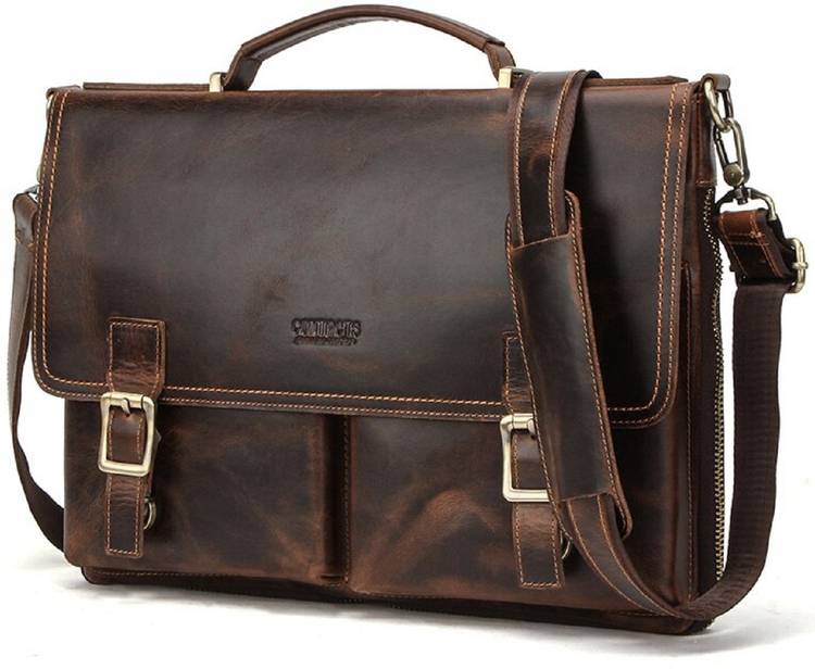 CONTACTS Genuine Leather Brown Office Bag, Sling Bag, Messenger Bag, Metal YKK Zipper Pocket (Tan) Messenger Bag