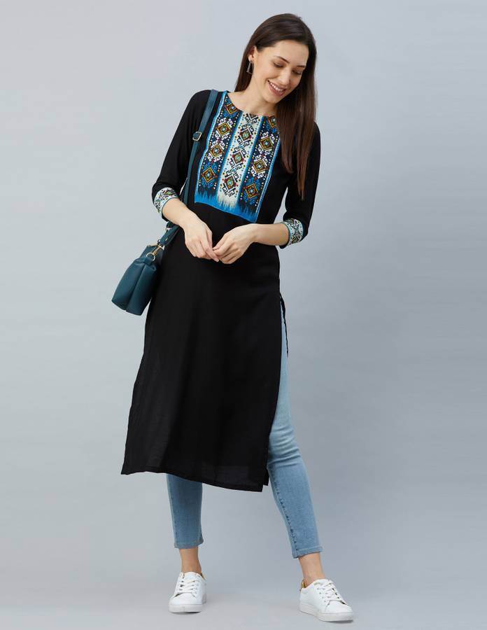 Women Geometric Print, Printed Rayon Straight Kurta