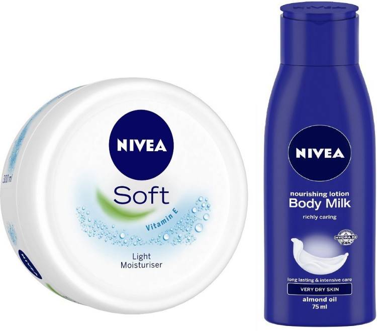 NIVEA Soft Moisturising Crme 300ml with Nourishing Body Milk Lotion, 75ml Price in India