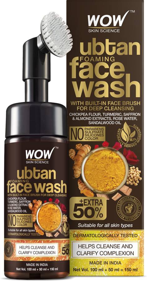 WOW Skin Science Ubtan Foaming  with Built-In Face Brush for deep cleansing - No Parabens, Sulphate, Silicones & Color - 150mL Face Wash Price in India